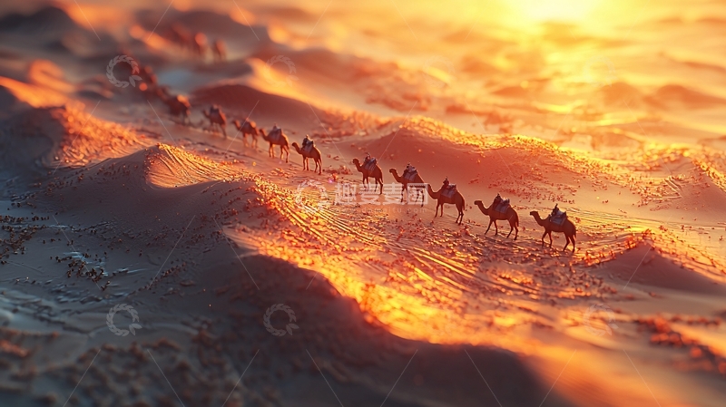 高清大图下载【趣麦麦图】沙漠日落驼队