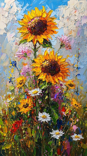 向日葵油画乡村田园风光