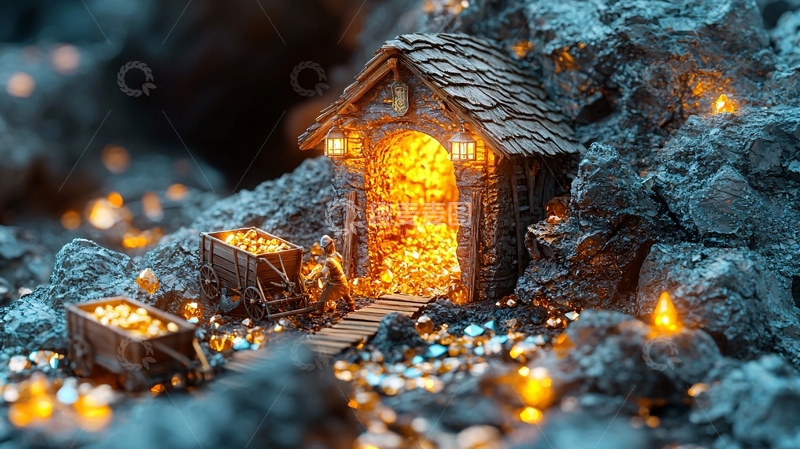 高清大图下载【趣麦麦图】矿洞里的黄金小屋
