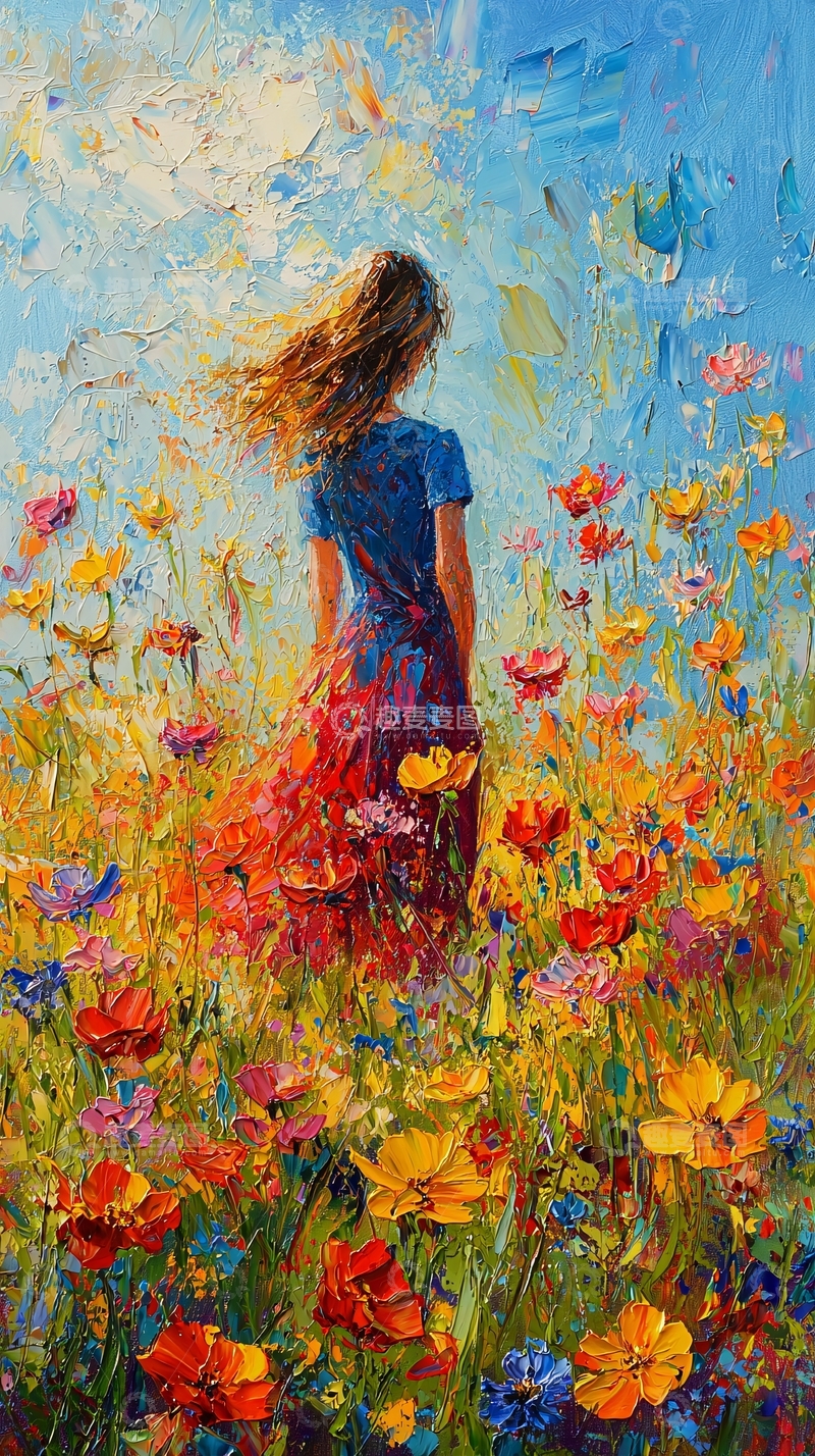 高清大图下载【趣麦麦图】田园女孩背影花海