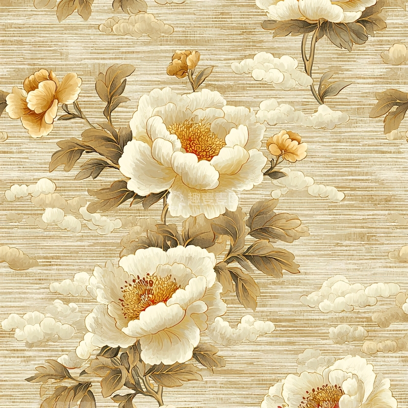 高清大图下载【趣麦麦图】素色牡丹花纹背景