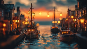 微缩景观夕阳港口