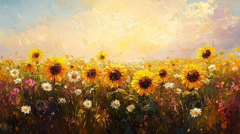 高清大图下载【趣麦麦图】向日葵油画田园风景