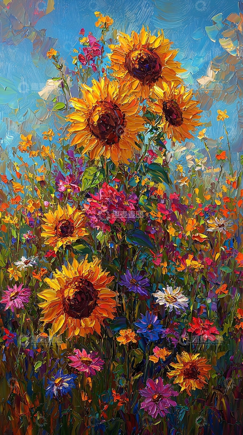 高清大图下载【趣麦麦图】向日葵花田油画