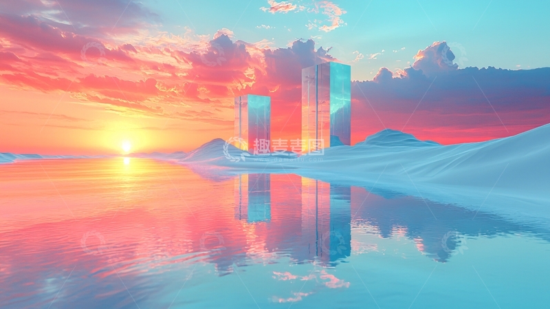 高清大图下载【趣麦麦图】梦幻多彩日落城市