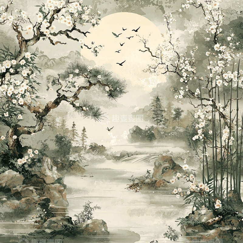 高清大图下载【趣麦麦图】水墨山水画803