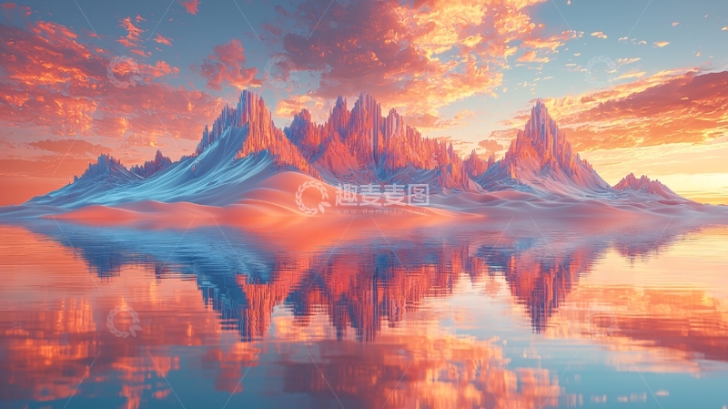 高清大图下载【趣麦麦图】壮丽山峰倒影在平静湖面