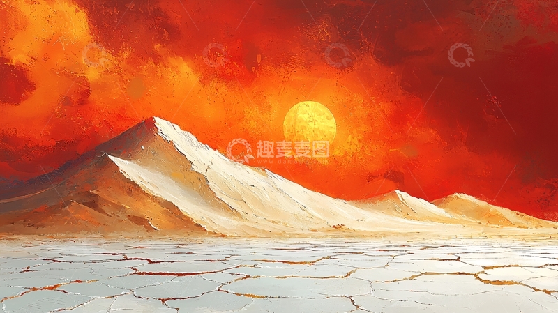 高清大图下载【趣麦麦图】红色夕阳下的沙漠山峰