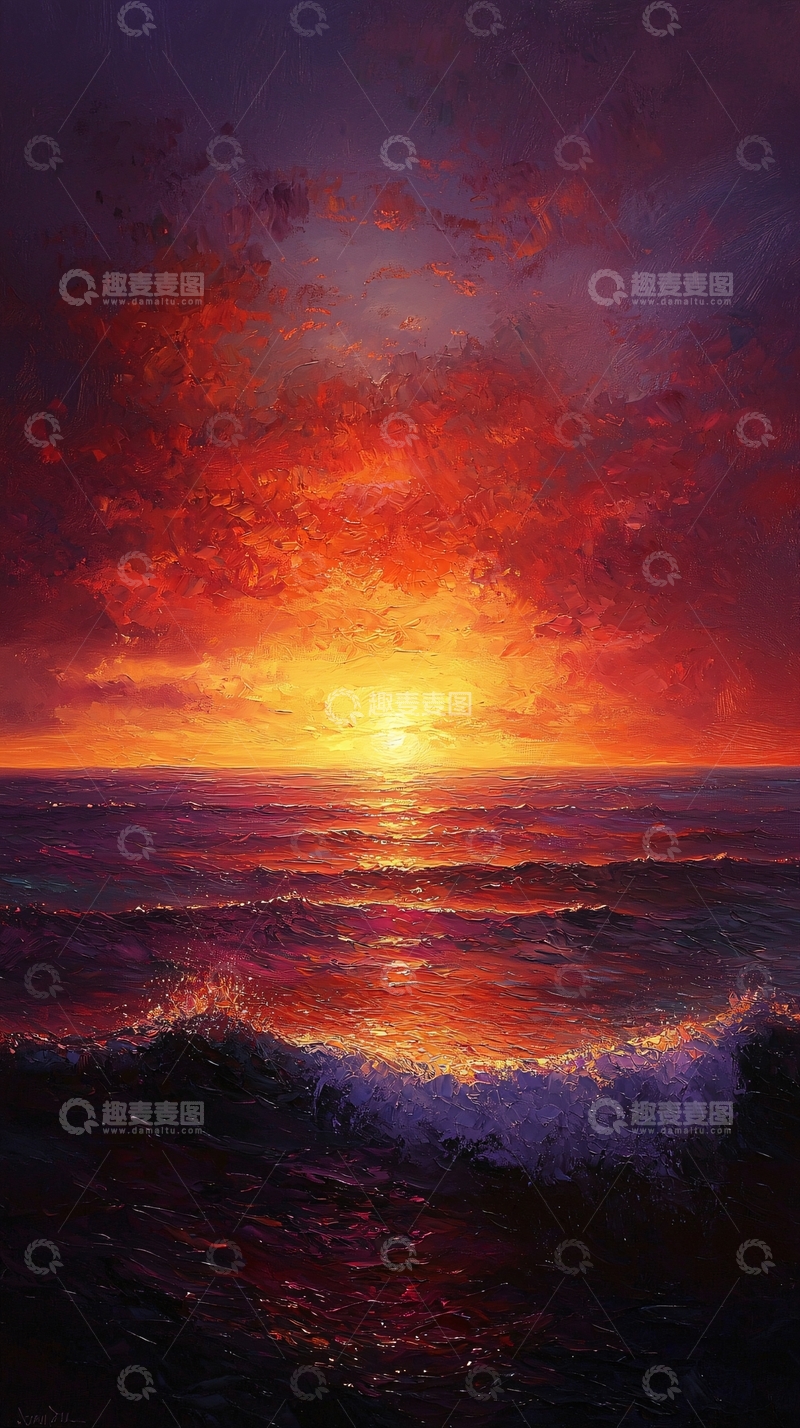 高清大图下载【趣麦麦图】燃烧的夕阳海景