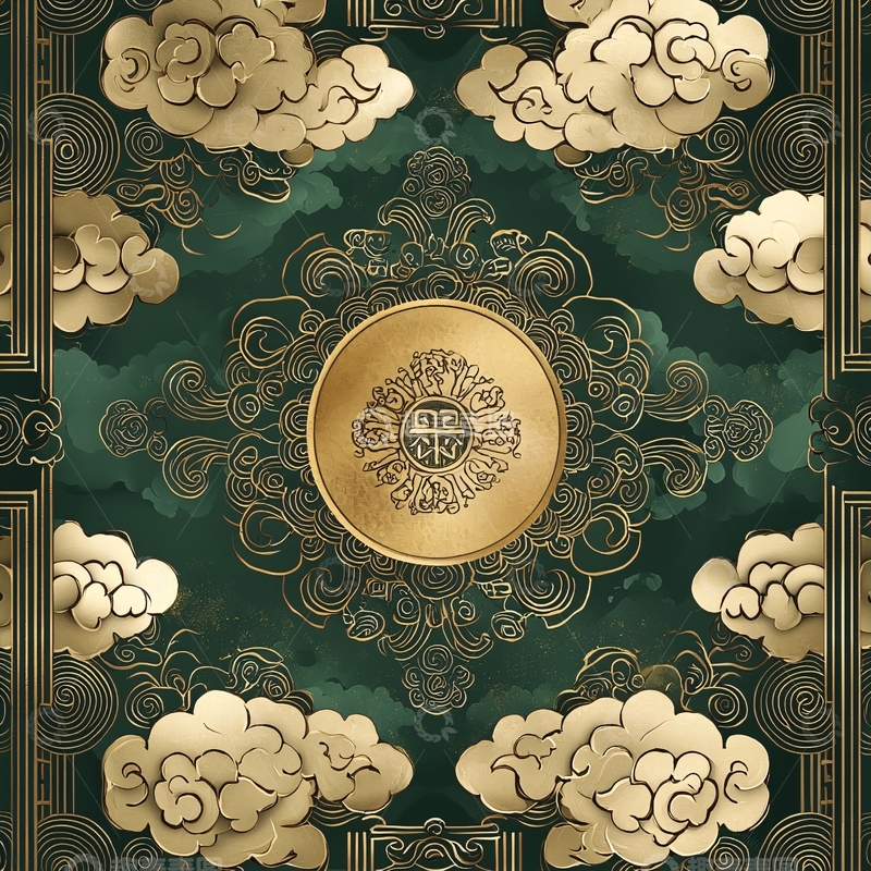高清大图下载【趣麦麦图】金色祥云纹样