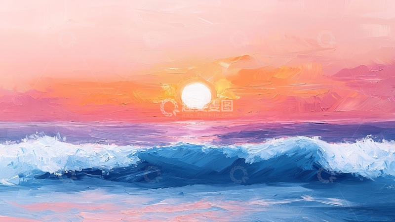 高清大图下载【趣麦麦图】粉色天空海浪日落