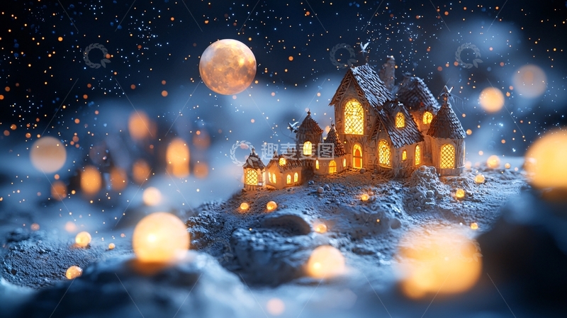高清大图下载【趣麦麦图】雪夜小屋