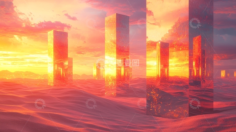 高清大图下载【趣麦麦图】沙漠夕阳巨型方碑