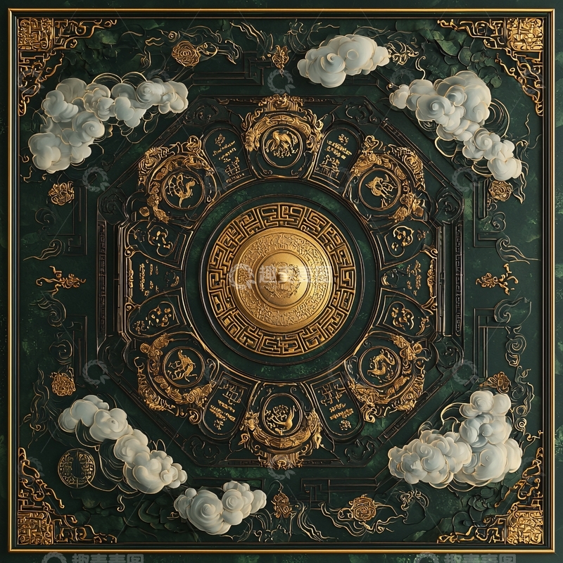 高清大图下载【趣麦麦图】中式祥云纹饰吊顶