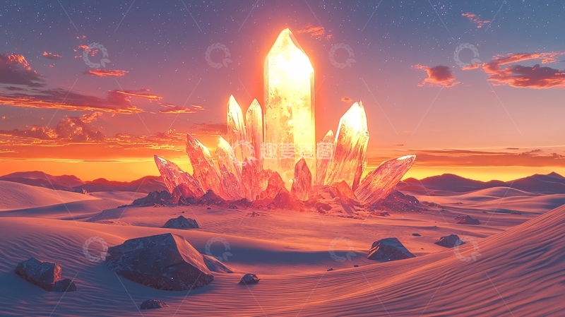 高清大图下载【趣麦麦图】沙漠日落水晶塔