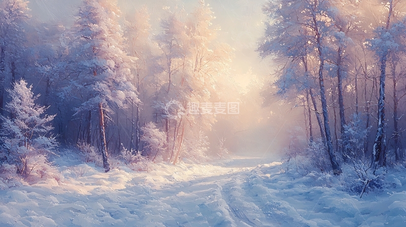 高清大图下载【趣麦麦图】冬日森林雪景之路