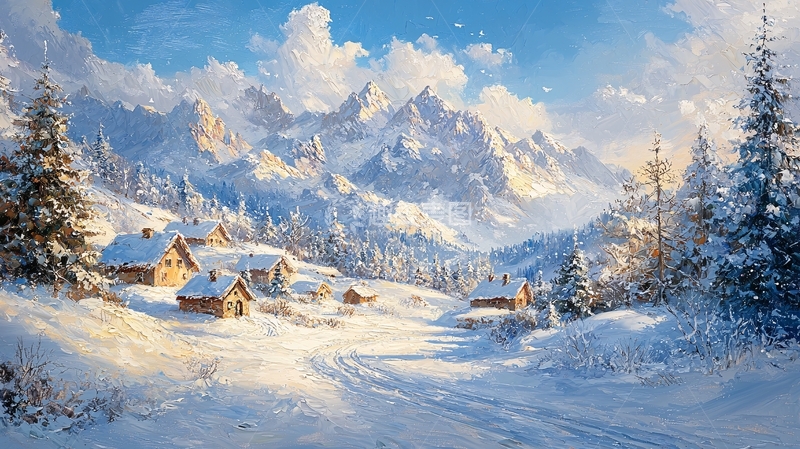高清大图下载【趣麦麦图】雪山村庄冬季风景