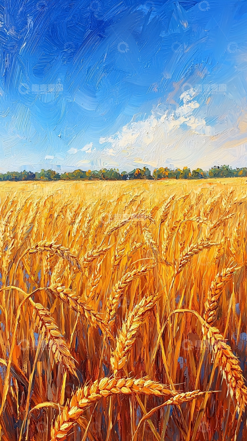 高清大图下载【趣麦麦图】金黄麦田油画风景