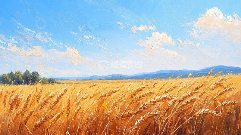 高清大图下载【趣麦麦图】金黄麦田蓝天白云