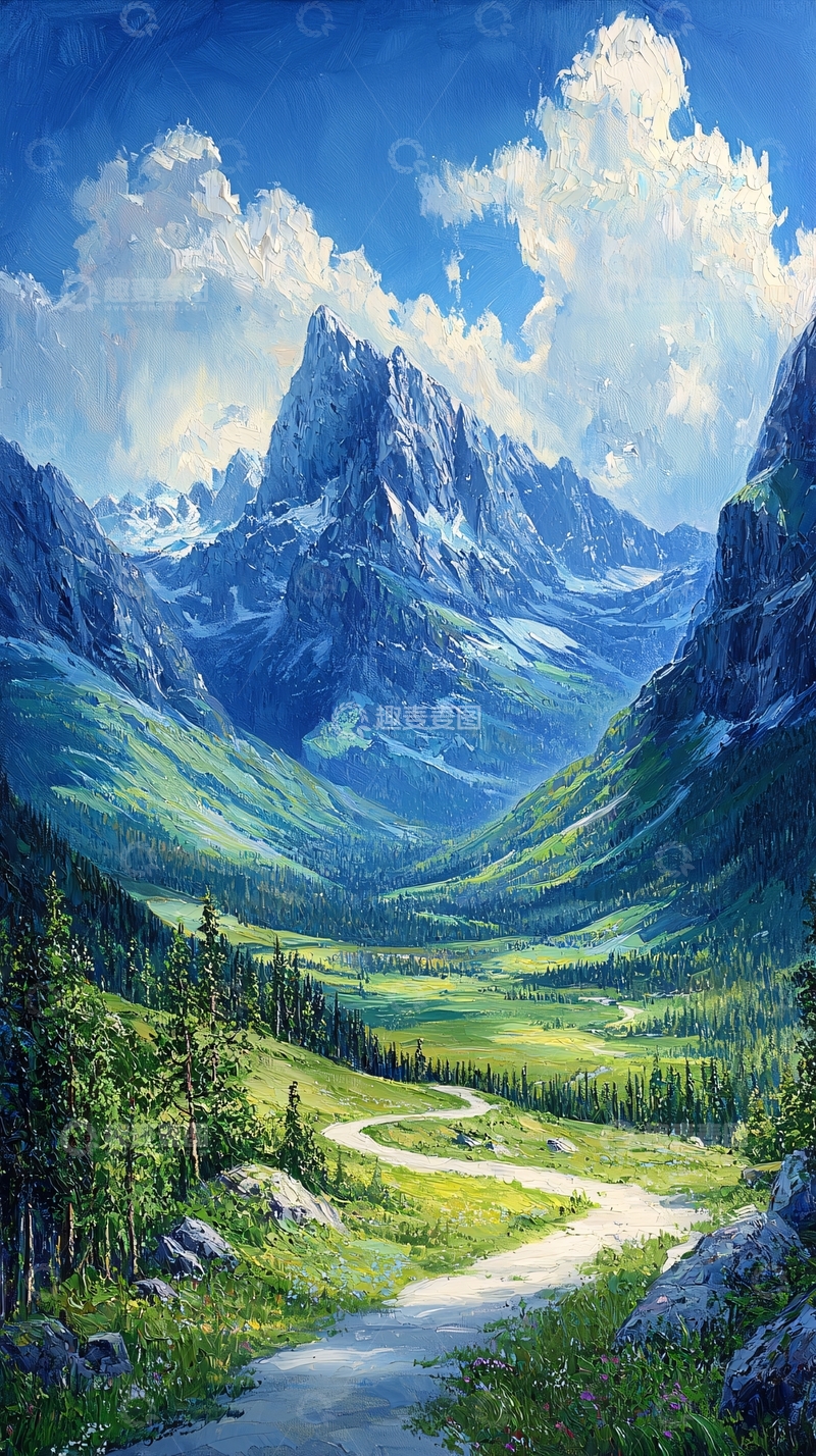 高清大图下载【趣麦麦图】阳光下的阿尔卑斯山谷