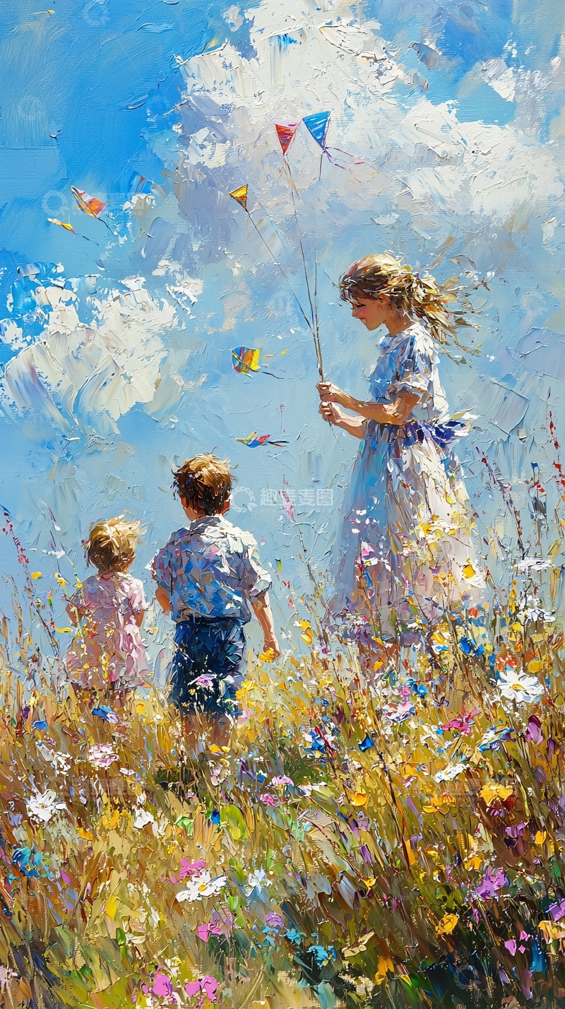 高清大图下载【趣麦麦图】女孩放风筝