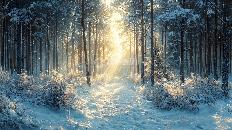高清大图下载【趣麦麦图】冬日森林阳光透过树林