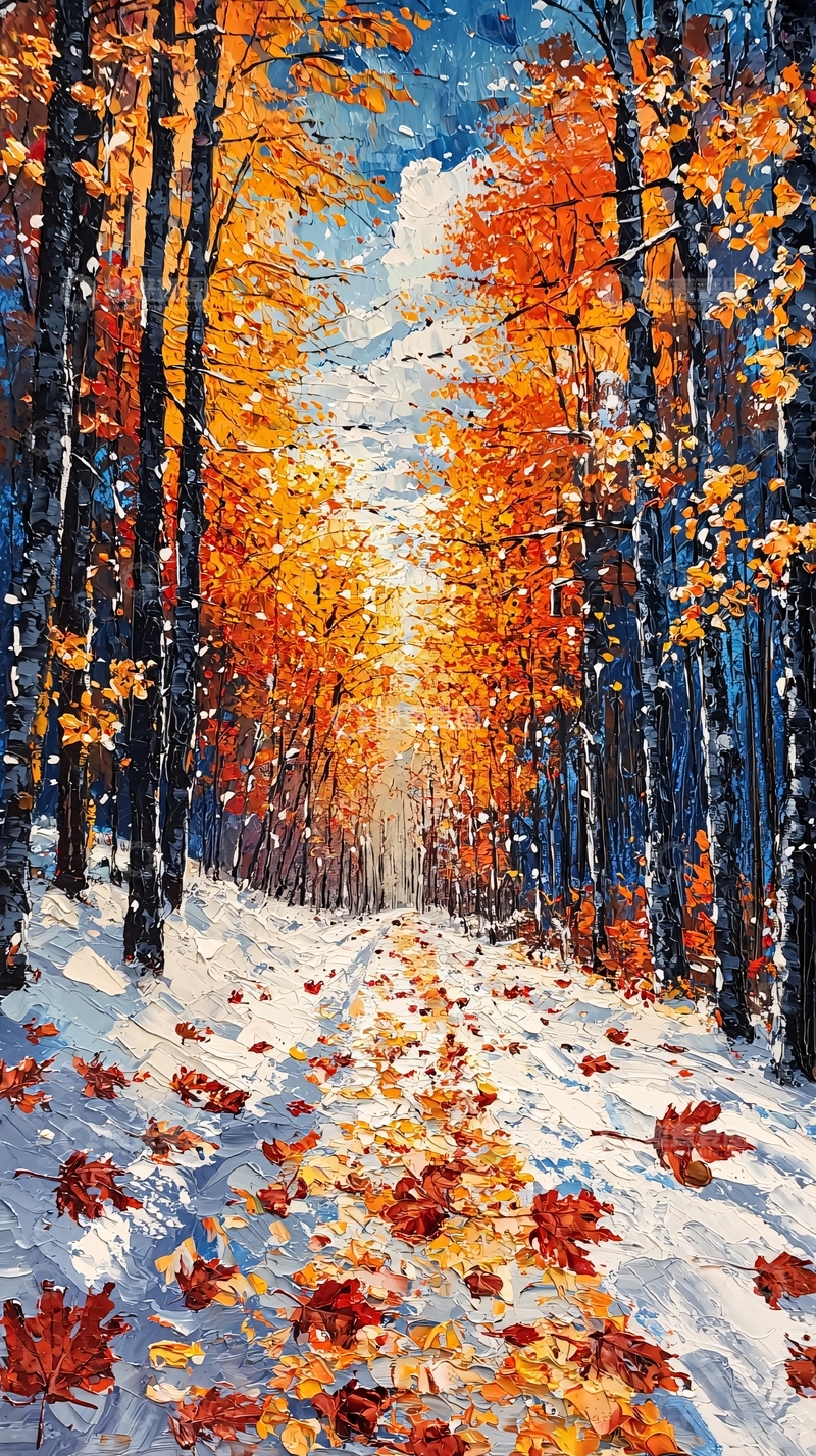 高清大图下载【趣麦麦图】秋日雪景森林小路