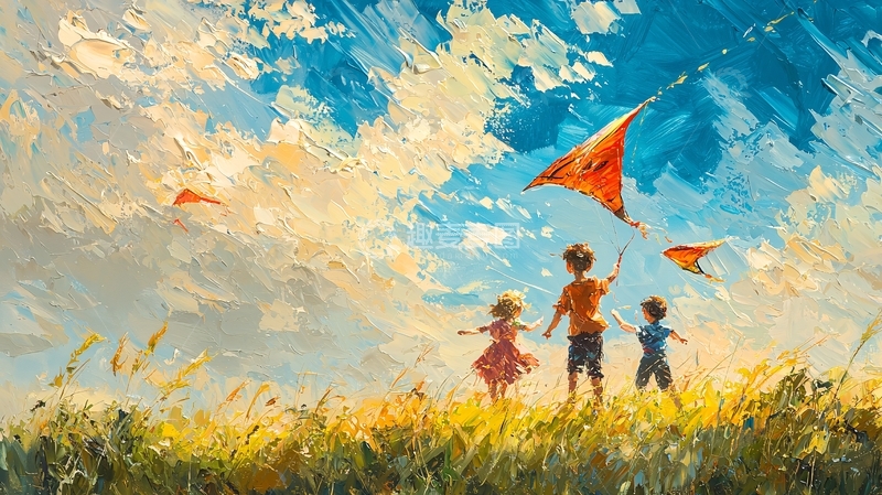 阳光下放风筝的孩子