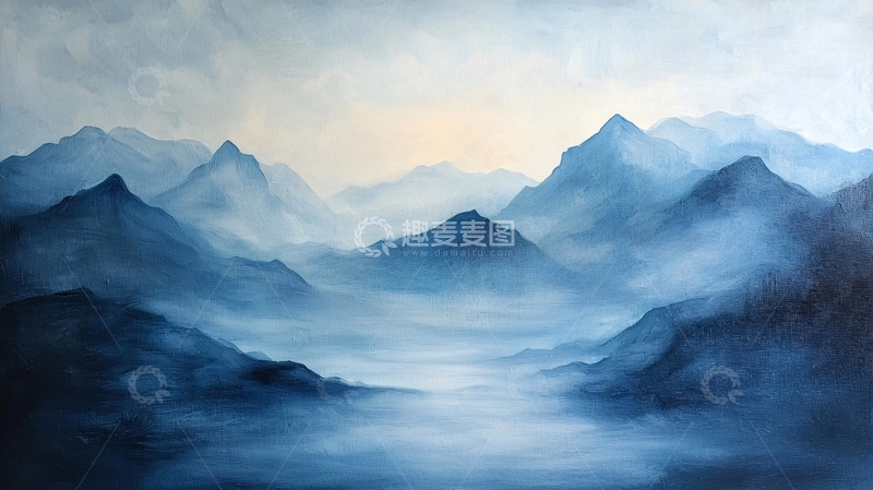 高清大图下载【趣麦麦图】蓝色山脉雾气朦胧