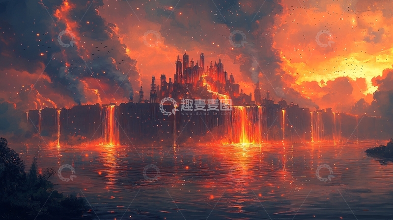 高清大图下载【趣麦麦图】火海中的城堡