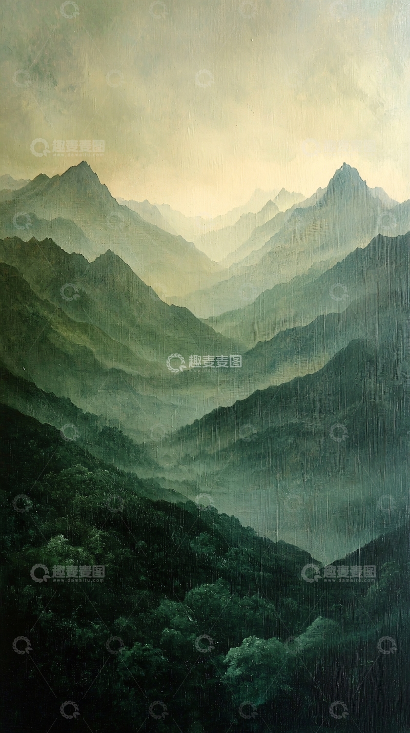 高清大图下载【趣麦麦图】朦胧山峦绿色意境图