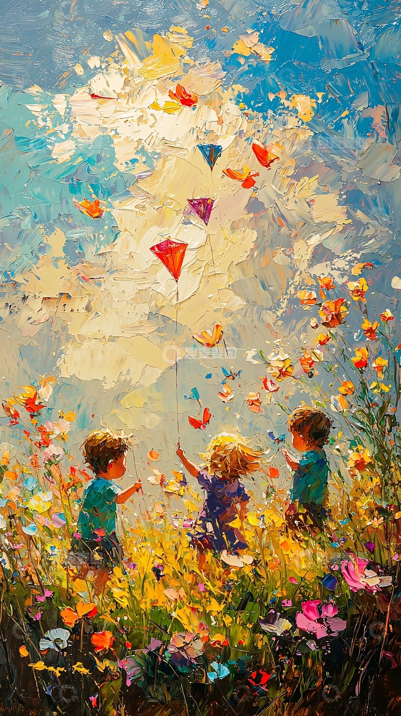 高清大图下载【趣麦麦图】儿童放风筝