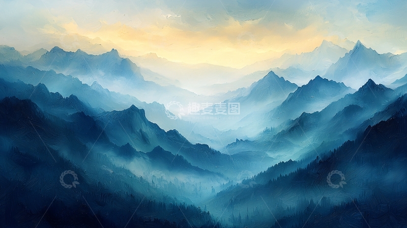 高清大图下载【趣麦麦图】雾气朦胧的蓝色山脉