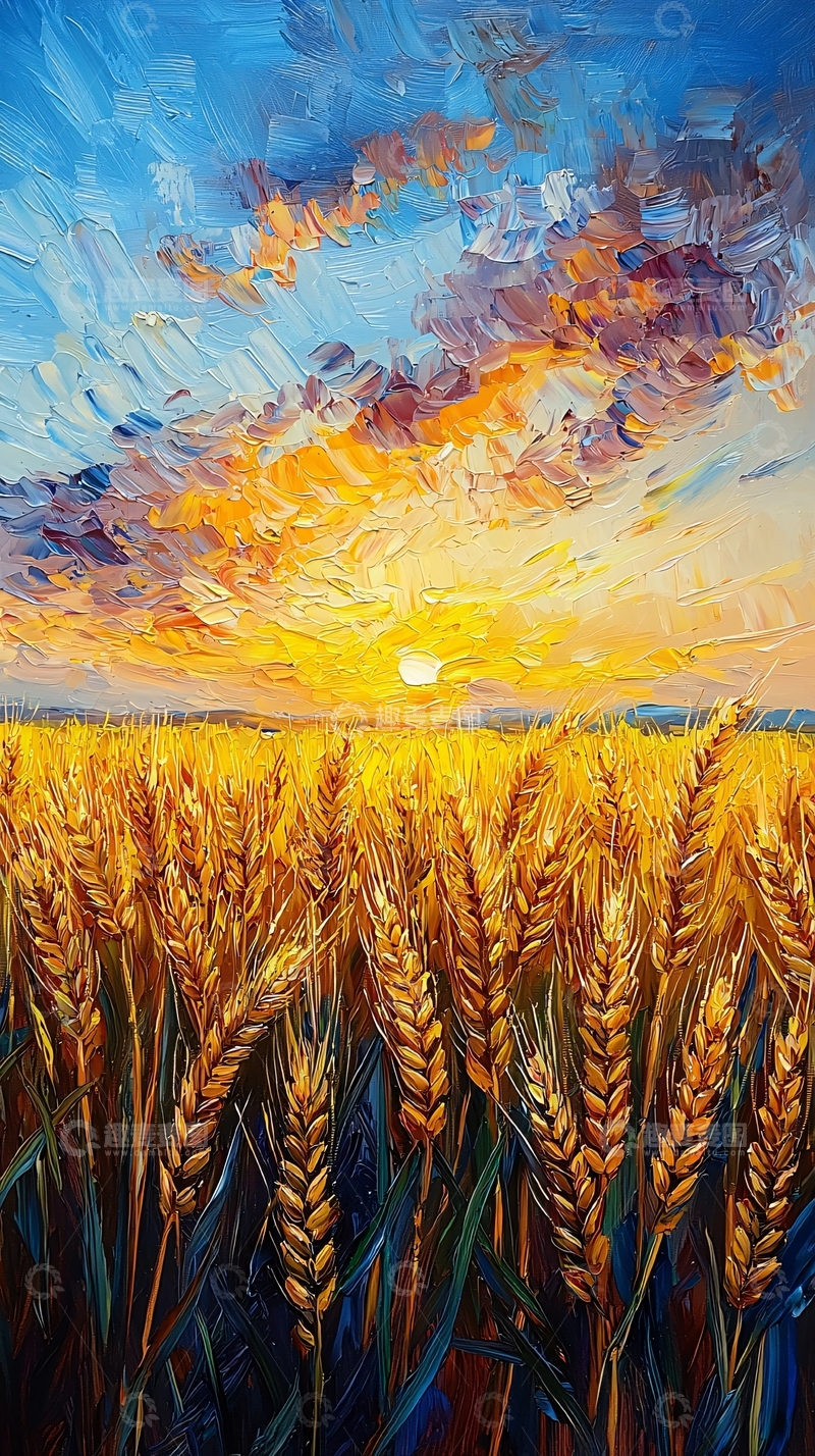 高清大图下载【趣麦麦图】麦田日落