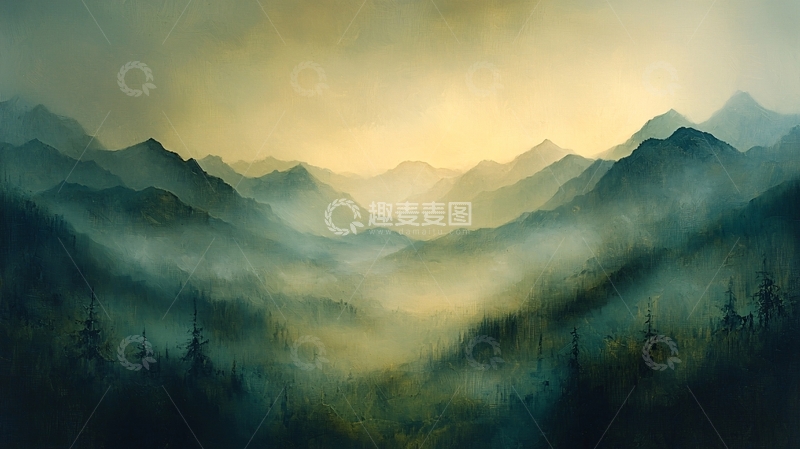 高清大图下载【趣麦麦图】雾气缭绕的山峦景色