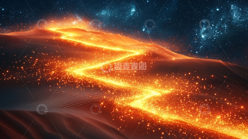 高清大图下载【趣麦麦图】发光路径穿过星空沙漠