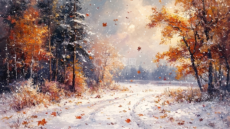 高清大图下载【趣麦麦图】初冬雪景森林小路