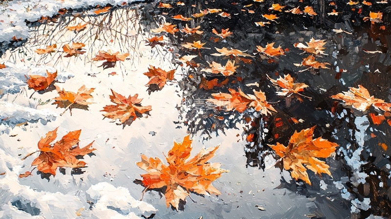 高清大图下载【趣麦麦图】秋叶水面反射光影