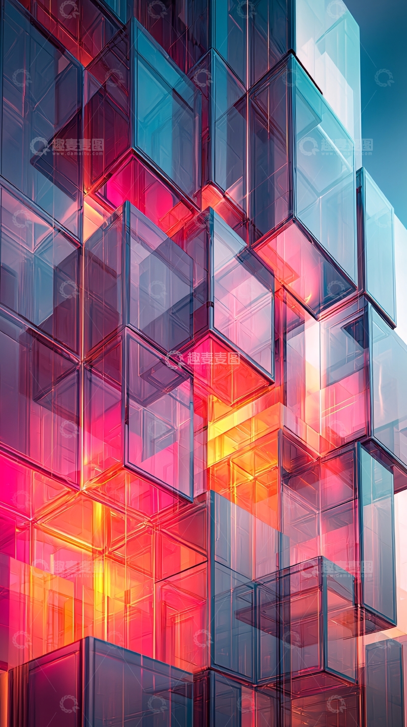 高清大图下载【趣麦麦图】彩色玻璃方块堆叠