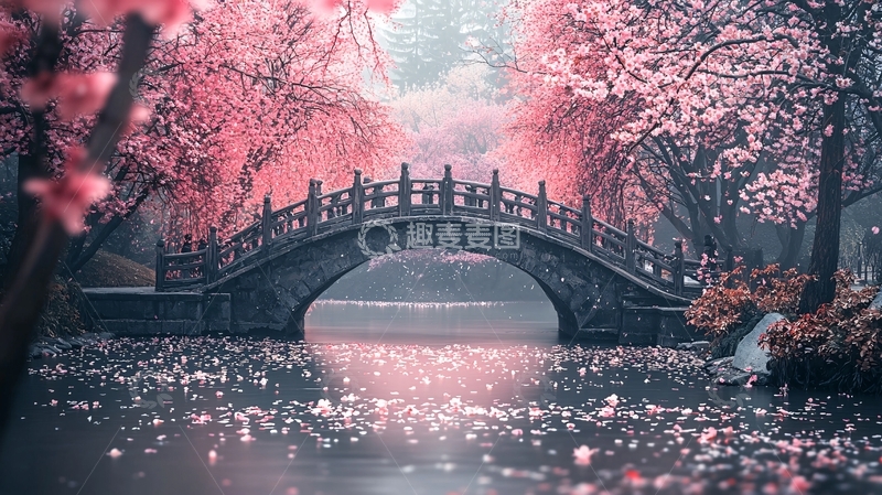 高清大图下载【趣麦麦图】粉色樱花桥