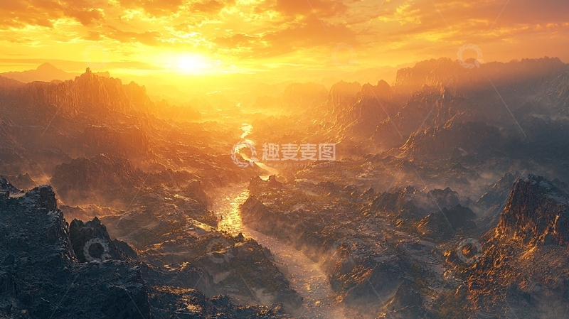 高清大图下载【趣麦麦图】壮丽的日落山川河流