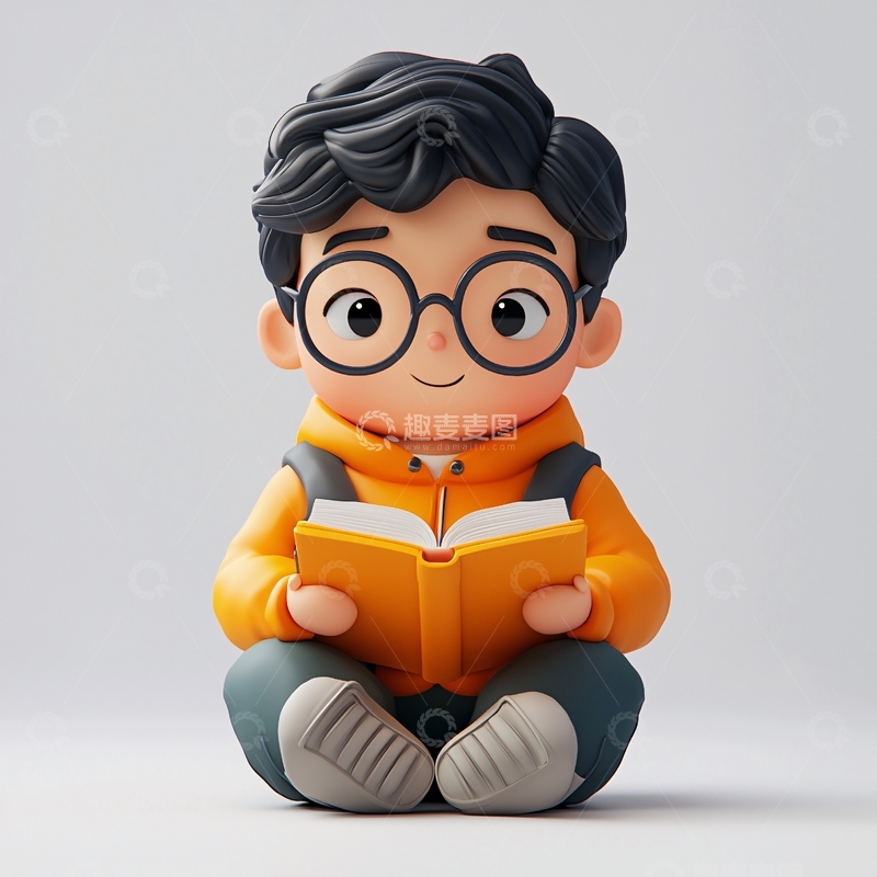 高清大图下载【趣麦麦图】可爱卡通男孩看书