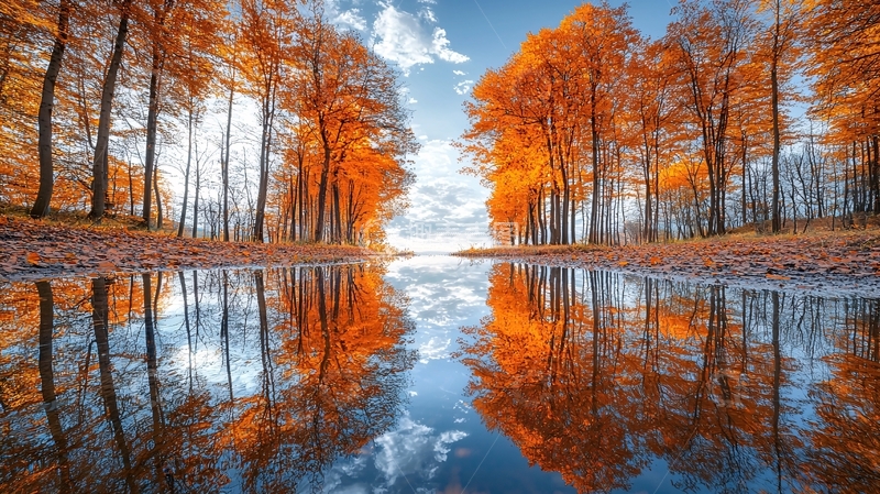 高清大图下载【趣麦麦图】秋日森林倒影