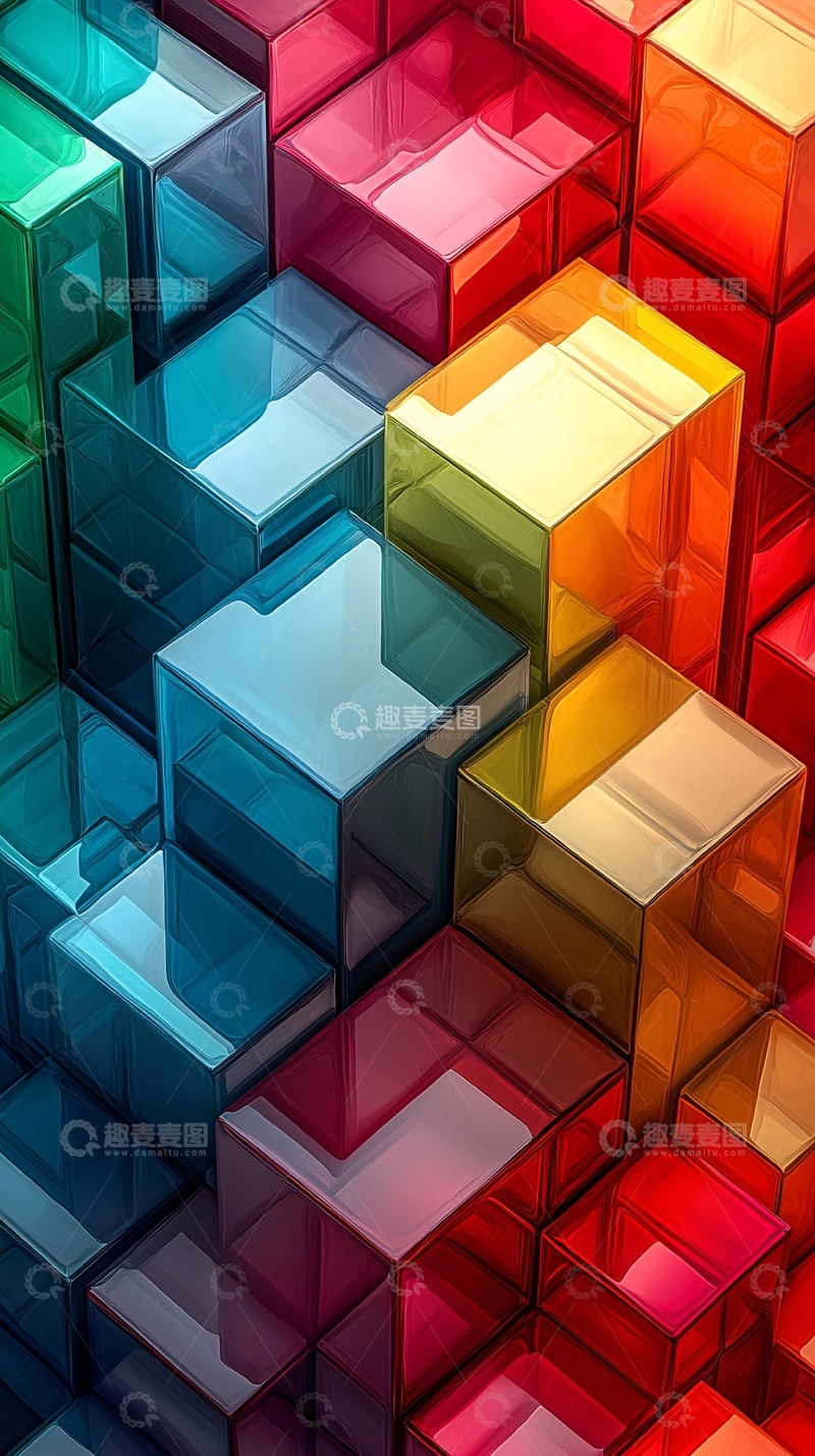 高清大图下载【趣麦麦图】彩色透明方块堆叠