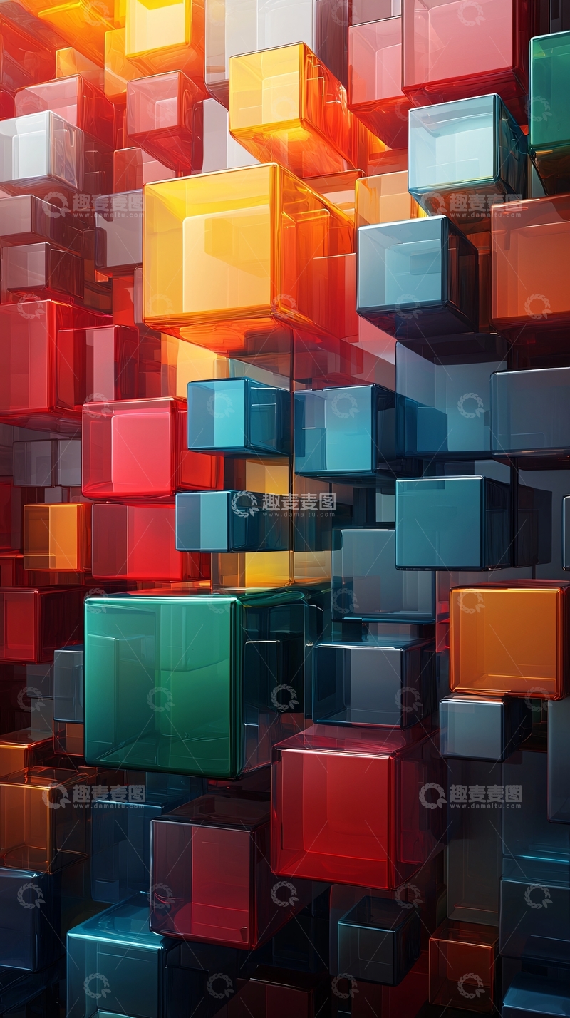 高清大图下载【趣麦麦图】彩色玻璃方块堆叠