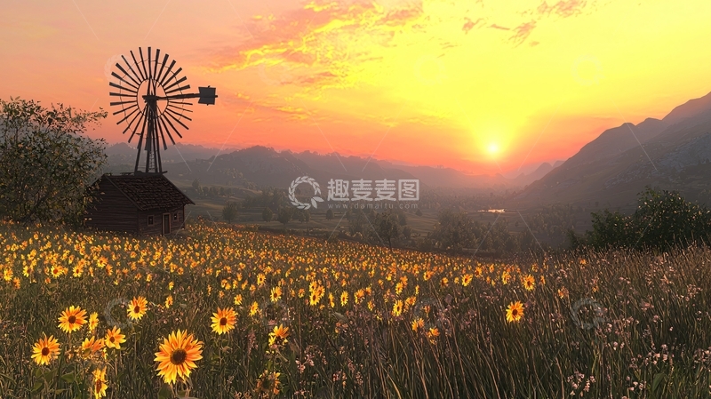 高清大图下载【趣麦麦图】日出田园风光