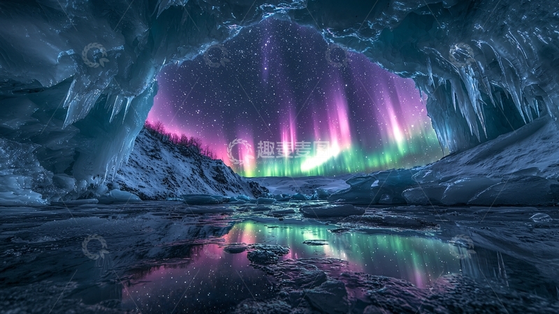 高清大图下载【趣麦麦图】冰洞极光