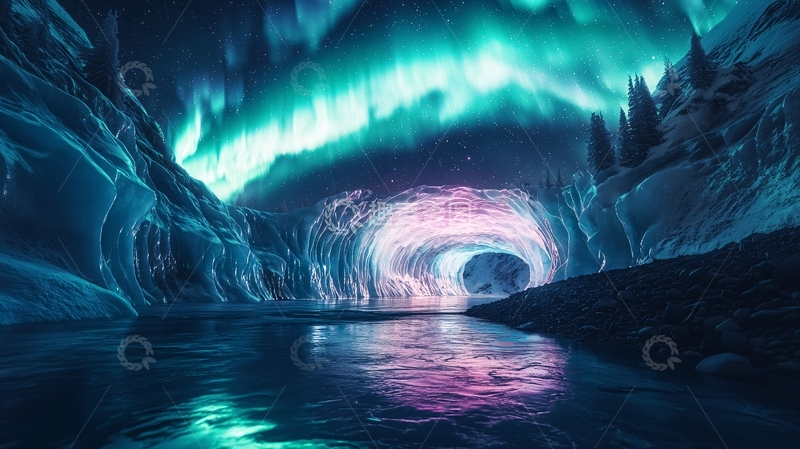 高清大图下载【趣麦麦图】极光冰川梦幻峡谷