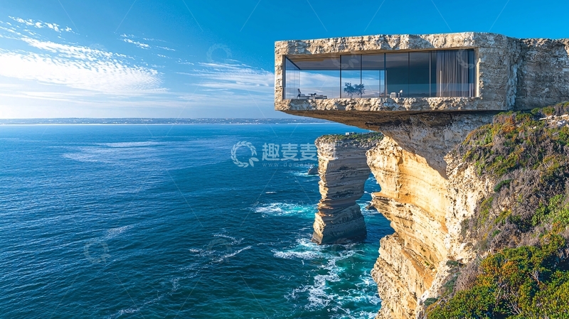 高清大图下载【趣麦麦图】悬崖边上的玻璃屋