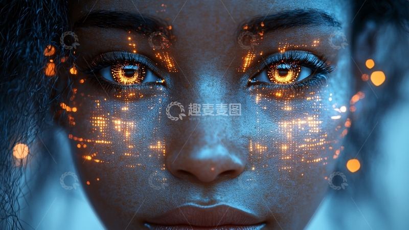 高清大图下载【趣麦麦图】未来感黑人女性面部特写